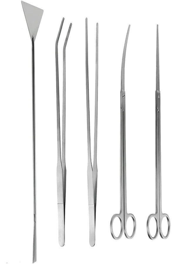 SYGA 5 in 1 Aquarium Tank Tool Kits Stainless Steel Aquatic Plant Tweezers Scissors Spatula Tool Set Fish Tank Cleaner Accessories Aquascaping Tools Set for Fish Starter Kits- 5 Pcs - Image 1